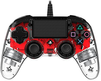 Nacon - Compact Mando con licencia Oficial Sony para PS4 y PC, Gaming Controller con Cable - Rojo Transparente