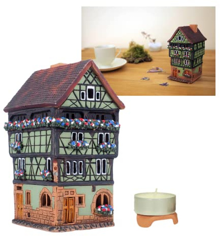 Midene Keramik Lichthäuser, Räucherhaus, Keramikhaus Deko, Häuser Handarbeit, Künstlerisches Miniatur Historisches Haus in Colmar, Elsass, A249AR-G