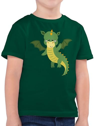 Kinder T-Shirt Jungen - Tiermotiv Animal Print - Drache - 116 (5/6 Jahre) - Tannengrün - Shirt tiermotive Tiere auf Tshirt tiermotiven Drachen Kindershirt t mit Tier Kindergarten t-Shirts Animals