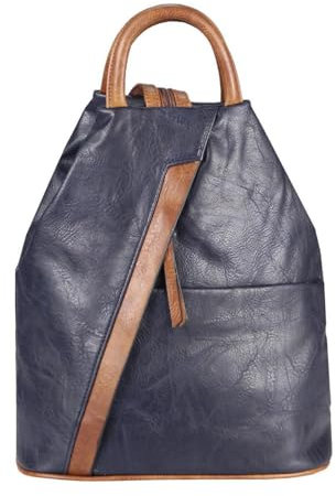 ITALYSHOP24 OBC Damen Rucksack Tasche Schultertasche Leder Optik Daypack Backpack Handtasche Tagesrucksack Cityrucksack (Dunkelblau)