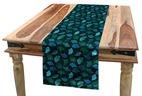 ABAKUHAUS Tropisch Tischläufer, Exotische Ginkgo-Blätter Motif, Esszimmer Küche Rechteckiger Dekorativer Tischläufer, 40 x 300 cm, Türkis Teal