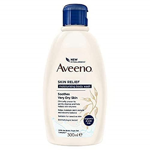 Aveeno Skin Relief Moisturising Body Wash (1x 300ml), Gentle Cleansing Wash with Soothing Triple Oat Complex, Soap-Free, Unscented for Sensitive and Very Dry Skin