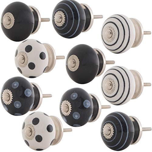Lot de 10 boutons de meuble en forme de rayures Noir/violet/rouge/rose/bleu/gris/blanc, noir