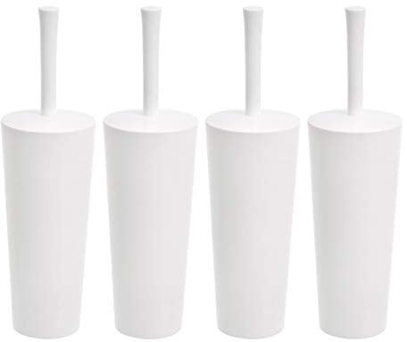 Amazon Basics Juego de cepillos con soporte para inodoro con agarre antideslizante y cerdas resistentes, blanco, paquete de 4 (anteriormente marca AmazonCommercial)