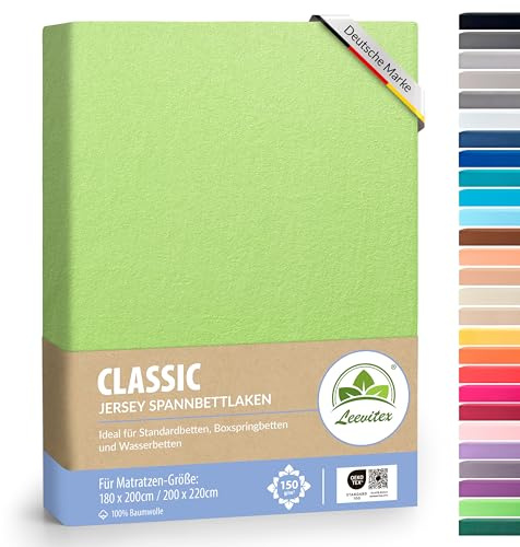 leevitex® Premium Wasserbett & Boxspringbett Spannbettlaken | 100% Baumwolle | 150 g/m² | Markenqualität | Ökotex |180 x 200 – 200 x 220 cm - Apfelgrün