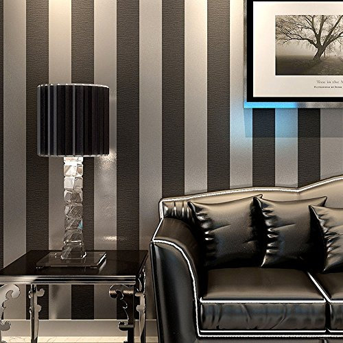 YangYun Home Decoration Papier peint non tissé moderne minimaliste à rayures verticales pour chambre à coucher, salon - Non collé -noir et gris 1,73' W x 32,8' L, rayé large est de 0,43'