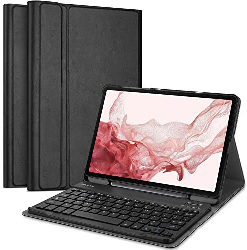 ProCase Keyboard Case for Galaxy Tab S8 2022/Galaxy Tab S7 2020 Case(SM-X700/X706/T870/T875/T878), Slim Lightweight Smart Cover with Magnetically Detachable Wireless Keyboard -Black