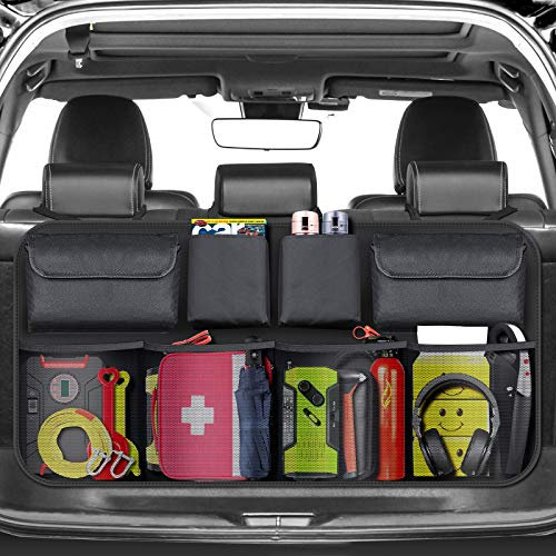 BURNNOVE Kofferraum Organizer Auto Organizer Auto Aufbewahrungstasche mit Starkes elastisches Netz und Klett Autositztasche Kofferraumtasche spart Platz