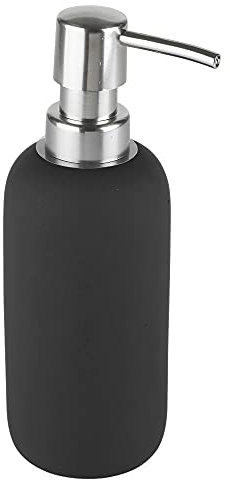 URBNLIVING 3pcs Ceramic Matt Colour Matching Bathroom Dispenser Tumbler Toilet Brush Set (Black, Soap Dispenser)
