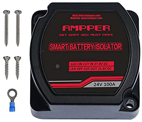 Ampper Isolateur de batterie double 24 V 100 A, relais sensible à la tension de la batterie (VSR) pour voiture, véhicule, camping-car, VTT, UTV et bateau