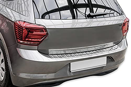 RECAMBO Ladekantenschutz Edelstahl kompatibel für VW Polo VI | Typ AW | BJ ab BJ 2018 - Hochglanz poliert, Chrom Look - Styling und Schutz für die Stoßstange