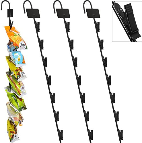 Einzelhandelsdisplay 4 Stücke Metall Anzeige Ständer für Chiphalter Schwarz Clip Streifen Chip Taschen Ständer mit Etikettenkopf und 7 Clips zum Aufhängen von Warenstreifen mit Haken