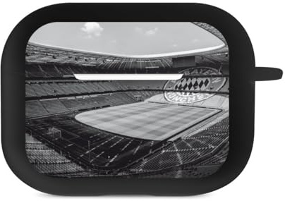 Hülle mit Karabiner kompatibel mit Apple AirPods Pro 1. Generation Case schwarz Schutzhülle mit Schlüsselanhänger FC Bayern München FCB Stadion