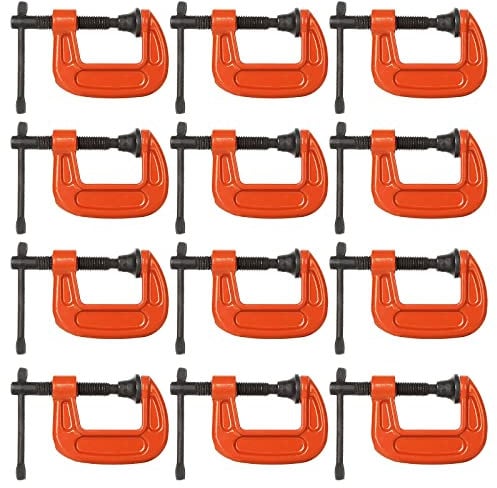 CYEAH 12 Pcs C Clamp, 1 inch Small C Clamps, Malleable Iron C-Clamp Up To 1 Inch Jaw Opening, Mini C Clamps with T-Bar Handle for Woodworking, Welding, Building (Orange)