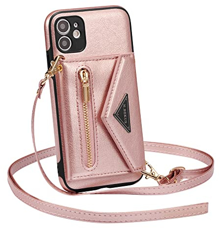 ZCDAYE Hülle für iPhone 11 mit Band, Leder iPhone 11 Handyhülle Handytasche Kleine Geldbörse Handykette Umhängetasche Case für iPhone 11 (6.1 inches), Roségold