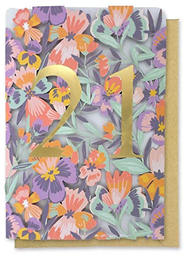 Paper Cut Art 21st Floral Laser Cut Birthday Greeting Card by Alljoy Cards AL096