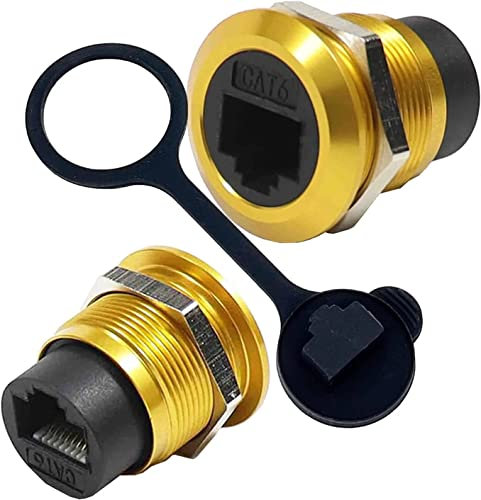PENGLIN 2 STÜCKE RJ45-Steckverbinder für Schalttafeleinbau,CAT6-Ethernet-LAN-Passthrough-Koppler, Buchse auf Buchse Schottadapter (Gold)