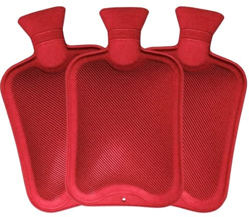 Pack of 3 Hot Water Bottles - x3 Natural Rubber 1 Litre Hot Water Bottles - Perfect Hot Water Bag for Pain Relief (Red)