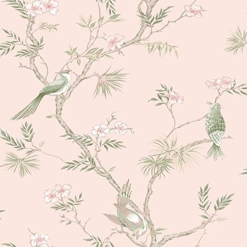 G78493 - Secret Garden Classic Bird Trail Pink Choke, Green Galerie Wallpaper