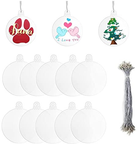 LAXED 20 Stück 7,6 cm transparente Acryl-Weihnachtsschmuck Rohlinge für DIY flache Acryl-Ornament für Weihnachtskugel B