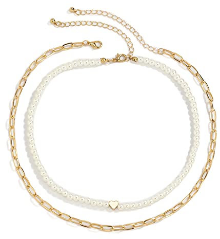 IUDWCG 2 Pcs Perlenketten, elegante Nachahmungsperlen-Halskette, Punk-weiße Perlen-Halskette, Männer, Frauen, Silberkette, geschichteter Modeschmuck