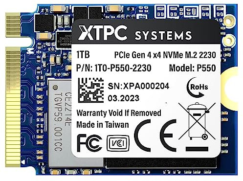 XTPC Systems Unidad SSD PCIe P550 M.2 2230 NVMe de 1 TB Gen 4.0x4 de una sola cara, lectura de 3500 MB/s, escritura de 2400 MB/s, (actualización para Steam Deck, Microsoft Surface)