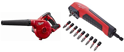 Milwaukee M18BBL-0 M18 Battery Blower (Naked - no Batteries or Charger) & 4932471274 Shockwave Impact Duty Right Angle Attachment 11 Piece