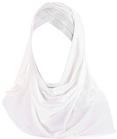 Glitzer, muslimischer Turban, Hijab-Kappe, langer Hejab einteiliger islamischer Kopfschal, Schal für Frauen und Mädchen, Weiß mit silberfarbenem Glitzer, Einheitsgröße