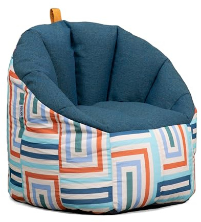 Big Joe Milano Patio Outdoor Weatherproof Bean Bag Chair, Lakeshore/Aqua Glass Block Intertwist/Sunmax, Weather Resistant UV-Protected Fabric, 2.5ft