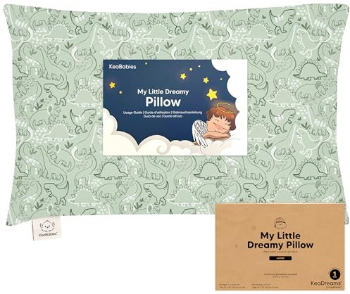 KeaBabies Kinderkissen mit Kissenbezug – 51X35cm Kinderkissen ab 2 Jahren, Waschbares Kinderkissen, Weiches Bio-Kinderkissen, Kinderkissen zum Schlafen, Großes Kinderkissen (DinoDood)
