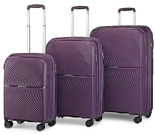 British Traveller Set di 3 Pezzi Valigie Rigide Bagaglio a Mano Trolley PP Leggero con TSA Lucchetto (20+24+28pollici, Viola)