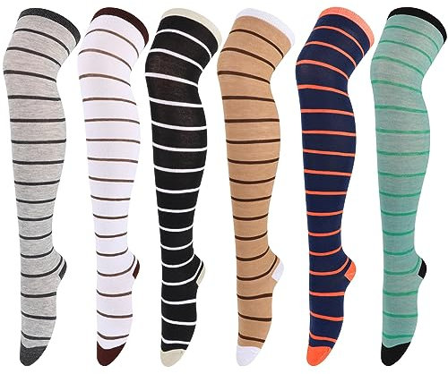 DRESHOW 6 Paia Calzettoni Calze Gambaletto Calzini Lunghi Calzettoni Coscia Scaldamuscoli Stivali Ginocchio Alta Calze di Avvio per Ragazze e Donna