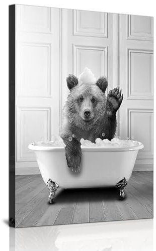 ZFTCN Art mural amusant au motif de journal - Tableau mural animal sur toilettes - Toile en noir et blanc - Décoration de salle de bain et chambre à coucher - Sans cadre - 30 x 40 cm