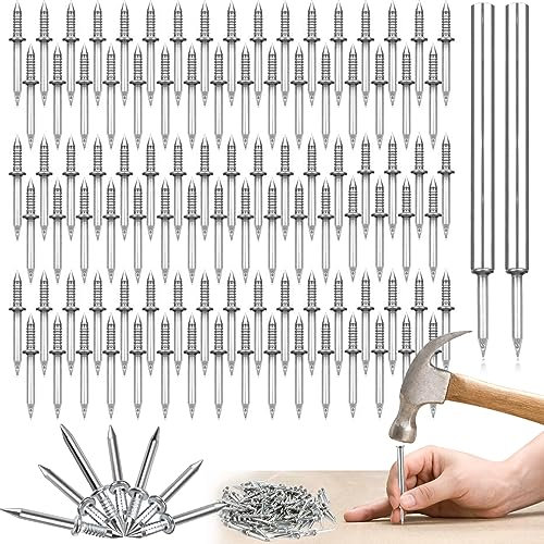 100 Stück Nahtloser Nagel,Doppelköpfigem Sockelfaden Nagel,Nagel für Sockelleisten ohne Spuren,Sockelleisten ohne Spuren Unsichtbare Sicherheitsschrauben mit 2 einem nagelspezifischen Hülsenwerkzeug