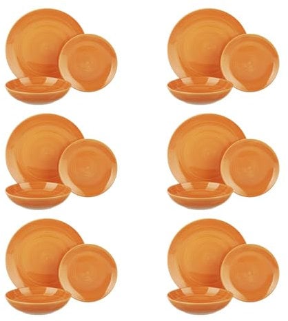 KASANOVA Service de vaisselle pour 6 personnes, service de vaisselle 18 pièces, assiettes en céramique stoneware pour micro-ondes et four, lavables au lave-vaisselle (Orange)