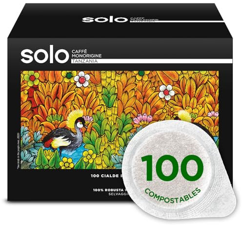 SOLO - Caffè Monorigine Tanzania, Cialde E.S.E. 44 mm, 100 Cialde Monodose, 100% Robusta Naturale, Compostabili