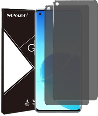 NOVAGO Compatible con Oppo Reno 5/Reno 6 5G/ Reno 7/ Reno 8/ Reno 8 Lite 5G – Juego de 2 protectores de pantalla de cristal templado resistente 0,33 mm 9H (tintado anti espíón)