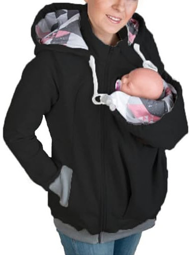 3-In-1-Babytrage-Hoodie-Jacke, Känguru-Mantel/Jacke Für Damen Mit Reißverschluss, Schwangeres Oberteil, Babytragen,001,M