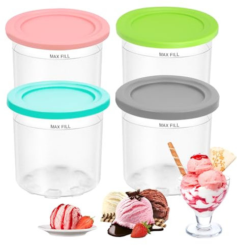Bacs à Crème Glacée pour Ninja Creami, 4PCS Récipients à Crème Glacée avec Couvercles,Pot Glace Réutilisables,Boîtes À Crème Glacée pour Ninja Sorbetières NC299AMZ C300s Series