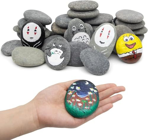 KAHEIGN 20Pcs Painting Rocks, 1.9KG 5-8cm Flat Painting Pebbles Natural Smooth Stones Large Paintings River Rocks for DIY Craft School Kindness Paint Project Decoration
