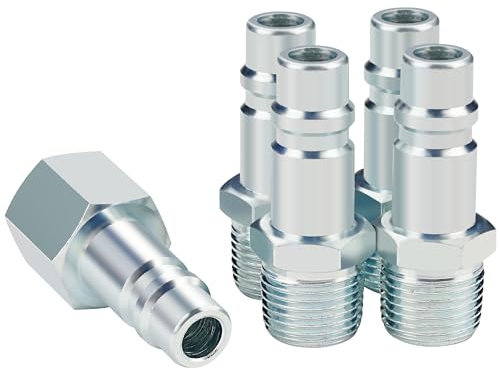HOOTSUM 1/2 Air Hose Fittings, 4PCS I/M Industrial Type MNPT Plugs and 1PC 1/2’’ FNPT Plug, 5PCS Steel Air Compressor Accessories Quick Connect Fittings 300PSI