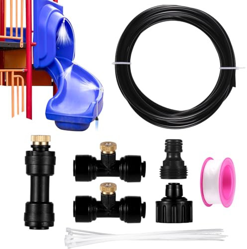 lasuroa Kit de Tubes d'eau pour Toboggans de Piscine, 2 Styles Buses Pulvérisation pour Toboggan d'eau avec 6m Tuyau, Adaptateur Robinet 3/4, Connecteur Tuyau, Attaches Zippées, Ruban PTFE (Noir)