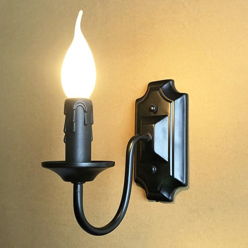 Jadssox Apliques de Pared industriales con Forma de Vela, 1 Paquete, Aplique de Pared de Metal, lámpara de Pared Vintage para Interiores, Dormitorio, escaleras, Pasillo, Sala de Estar (Base E14)