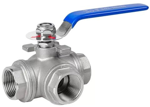 Kugelhahn, 3-Wege-Kugelhahn aus Edelstahl 304, T-Typ/L-Typ 1/4 Zoll 3/8 Zoll 1/2 Zoll 3/4 Zoll 1 Zoll 1-1/4 Zoll 1-1/2 Zoll 2 Zoll Dreiwegeventil mit Gewinde, 1 Stück(L type,DN20)