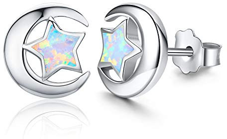 Damen Stern Ohrringe 925 Silber Stern Ohrstecker Ohrringe Stern Silber 925 Sterling Silber Opal Ohrringe Knorpel Ohrringe für Frauen Sterne Ohrringe (silber)