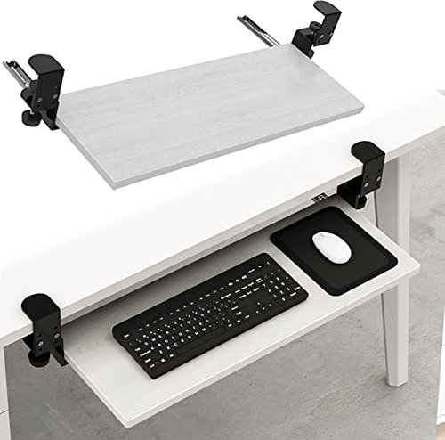 ZHSYXLB Slides Keyboard Tray Under Desk with Handball Rest, Ergonomic Desk Computer Keyboard Stand Tray with C Clamp, No Drilling, Slide-Out Keyboard Drawer for Home or Office