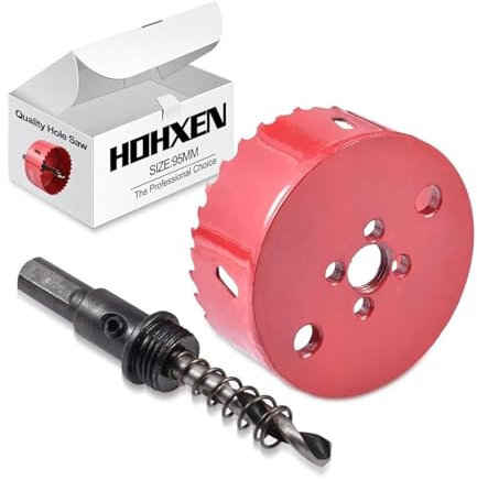 HOHXEN Scie à Trou 95mm, M42 HSS Fraise à Trou Ouvert Bimétallique avec Foret de Positionnement pour Couper L'acier Doux, L'acier Inoxydable, Fonte, Laiton, L'aluminium, Bois, PVC, Plaques de Plâtre