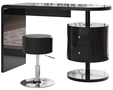 Vicco Schminktisch Lara, Schwarz Hochglanz, 120 cm 2 Schubladen