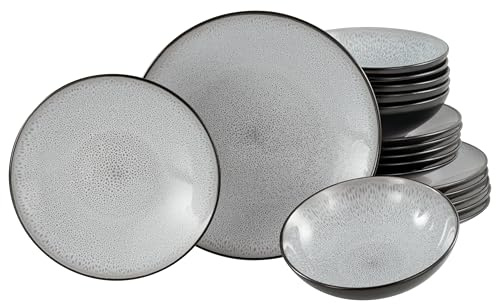 CreaTable, 23964, Serie Malmö, 18-teiliges Geschirrset für 6 Personen, Teller Set aus Steinzeug, spülmaschinen- und mikrowellengeeignet, Qualitätsproduktion
