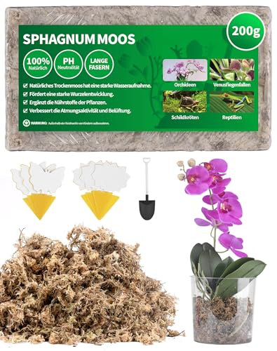200g Sphagnum Moos für Pflanzen Terrarium Orchideen Torfmoos Terrarienmoos Peat Moss Feuchtigkeitsspendende Ernährung Natürliches TerrarienSubstrat für Orchideen Moos mit Trauermücken Gelbsticker